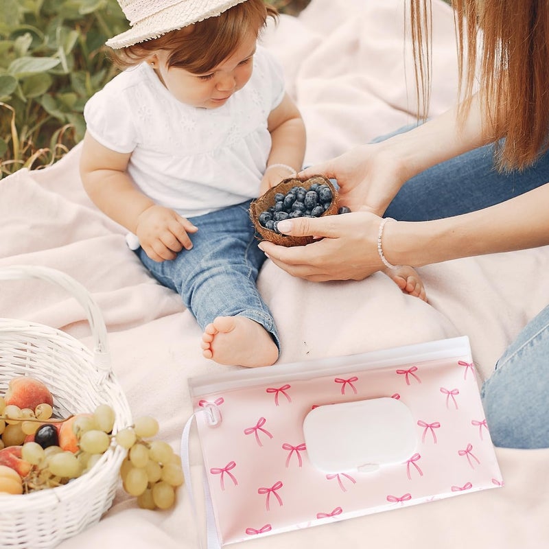 cephira Baby wipes dispenser，portable baby wipes holder for outdoor, Refillable baby wipes container, on the go wet wipe pouch for travel, resuable wipes dispenser for hiking (Pale Pink) - Image 5